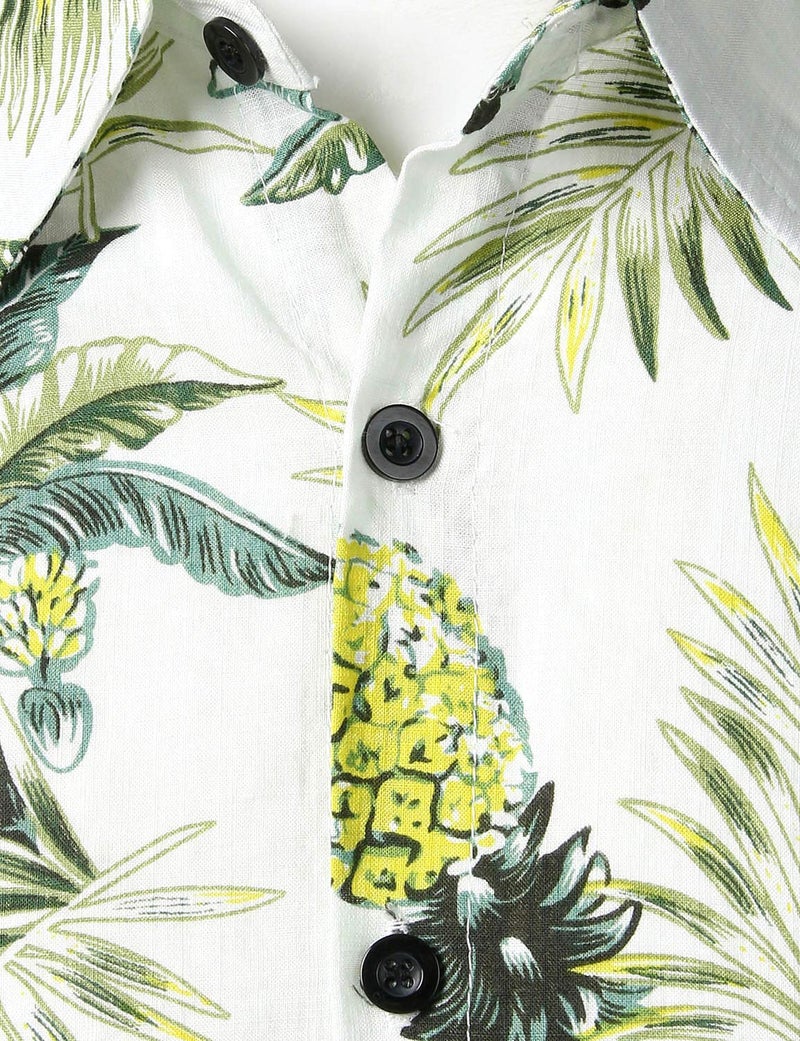 JOGAL Men's Flower Casual Button Down Short Sleeve Hawaiian Shirt White Green X-Large - Image 4